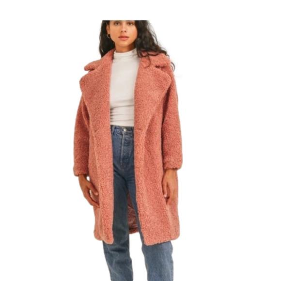 SADIE & Sage by Anthropologie Marta Diverse Dusty Pink Shearling Teddy C… - Picture 1 of 13